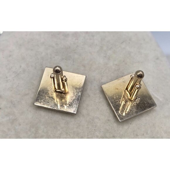 Vintage Gold-Tone Square Cufflinks With Striped Geometric Design - Picture 2 of 2
